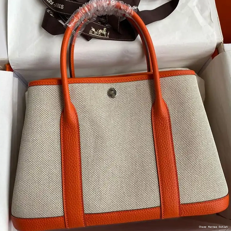 Orange Hardware Hermes Canvas Palladium In Party Garden Bag 0506